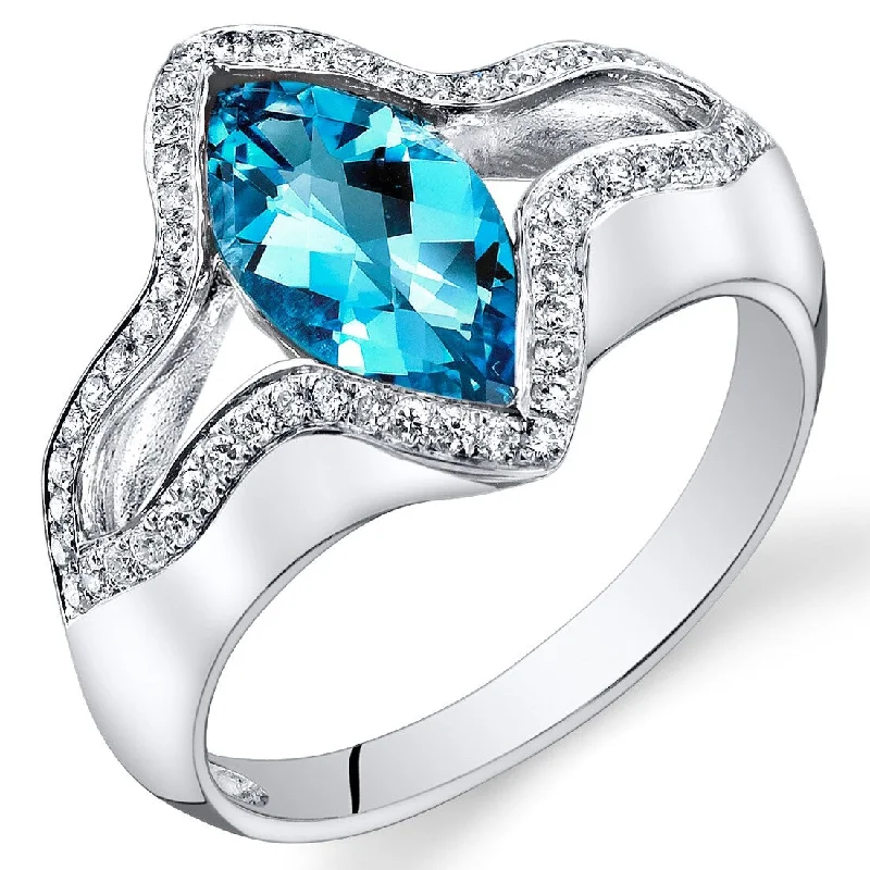 Gemstone rings inspired by stars with stone glow -14k White Gold 1.9ct Swiss Blue Topaz and Diamond Ring