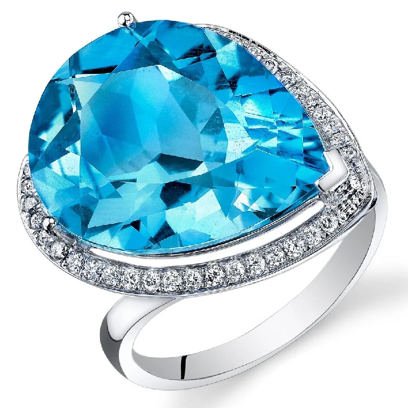 Gemstone rings made with lab-grown stone ethics -14k White Gold 18ct Swiss Blue Topaz and Diamond Ring