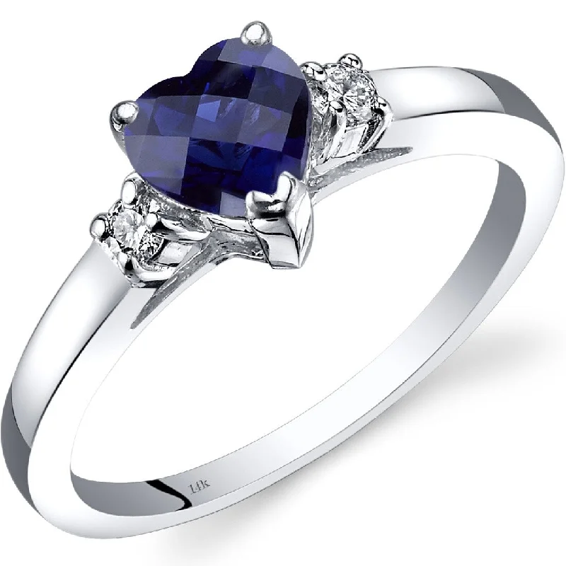 Gemstone rings with emerald for lush green beauty -14k White Gold 1ct Created Blue Sapphire and Diamond Ring