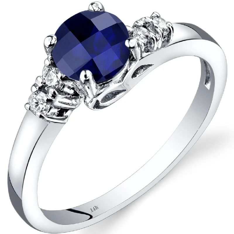 Twisted gemstone rings with artistic stone band flair -14k White Gold 1ct Created Blue Sapphire and Diamond Ring