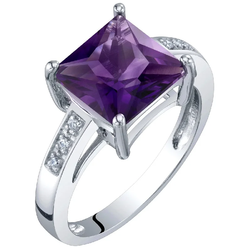 Gemstone rings featuring agate for banded stone charm -14k White Gold 2.03ct Amethyst and Diamond Ring