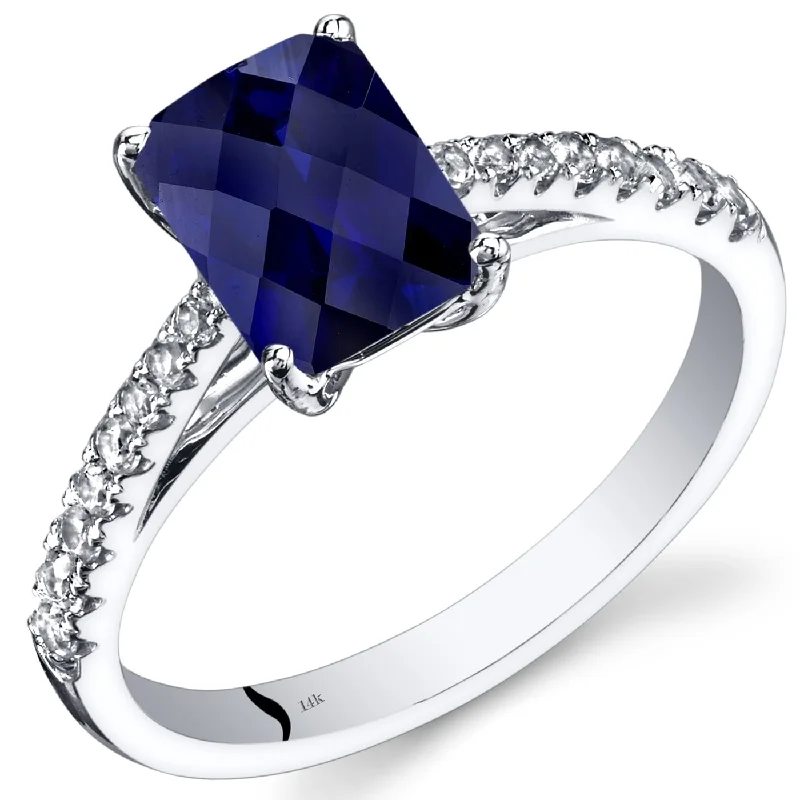 Raw gemstone rings with natural stone finger appeal -14k White Gold 2.16ct Created Blue Sapphire and White Topaz Ring