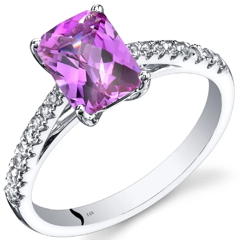 Gemstone rings featuring lapis for bold blue depth -14k White Gold 2.16ct Created Pink Sapphire and White Topaz Ring