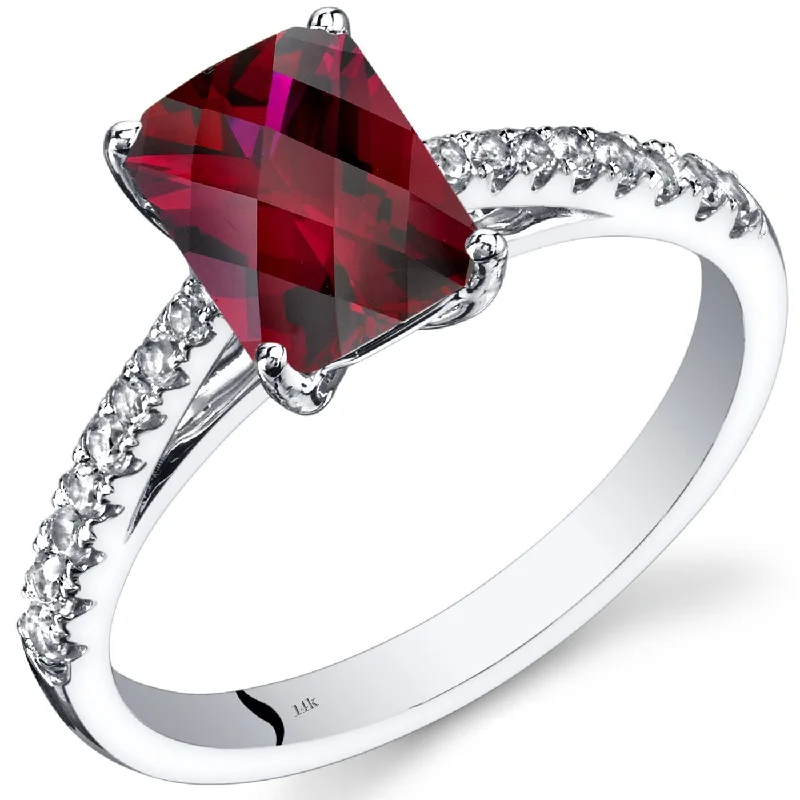 Gemstone rings perfect for stacking with slim bands -14k White Gold 2.16ct Created Ruby and White Topaz Ring