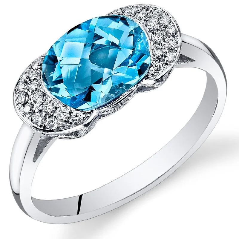 Modern gemstone rings with trendy stone designs -14k White Gold 2.1ct Swiss Blue Topaz and Diamond Ring