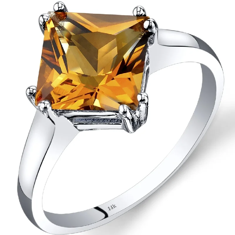 Gemstone rings featuring stretch bands for easy wear -14k White Gold 2.25ct Citrine Solitaire Ring