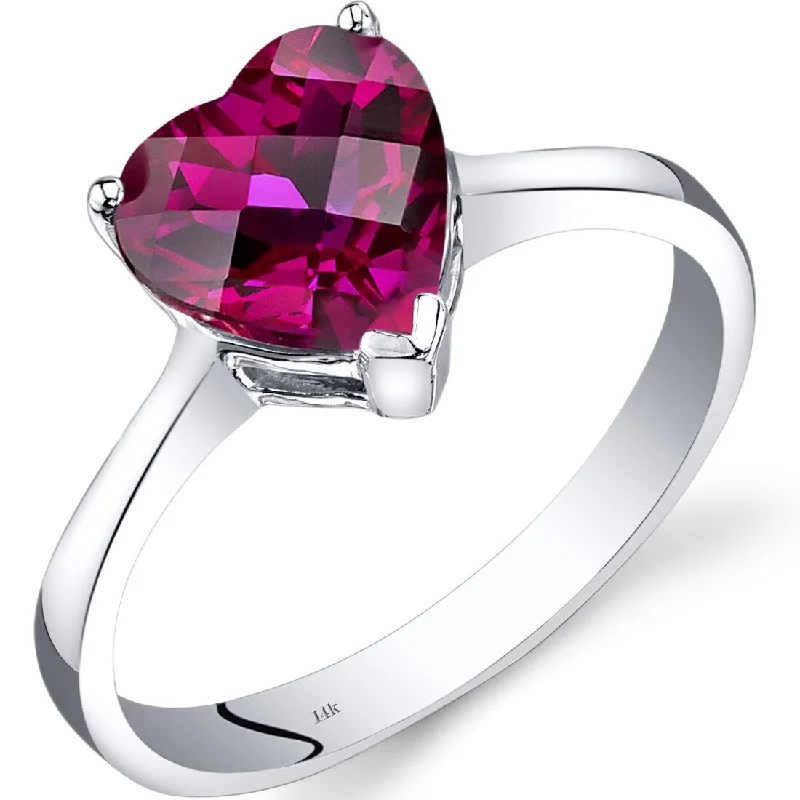 Gemstone rings featuring vivid stones for fierce flair -14k White Gold 2.25ct Created Ruby Solitaire Ring