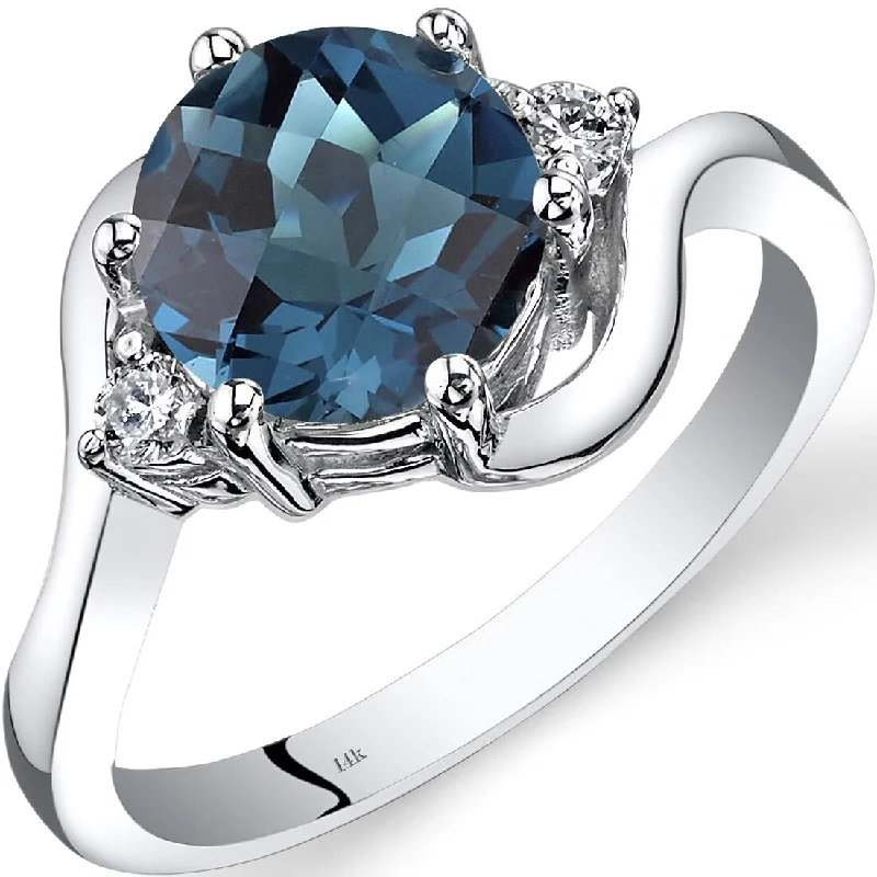 Modern gemstone rings with trendy stone designs -14k White Gold 2.25ct London Blue Topaz and Diamond Ring