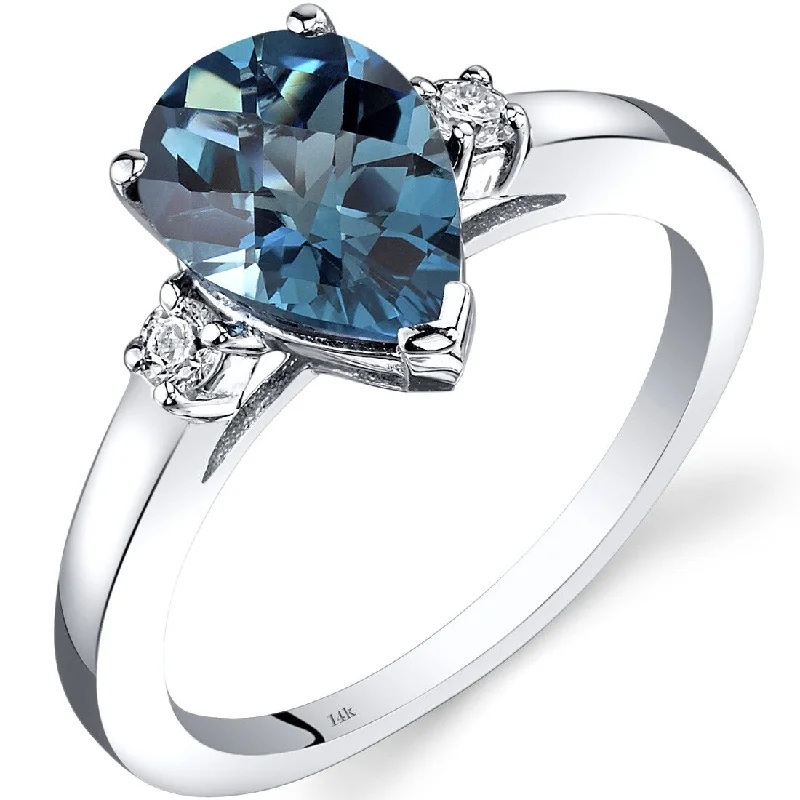 Oversized gemstone rings designed for bold finger impact -14k White Gold 2.25ct London Blue Topaz and Diamond Ring