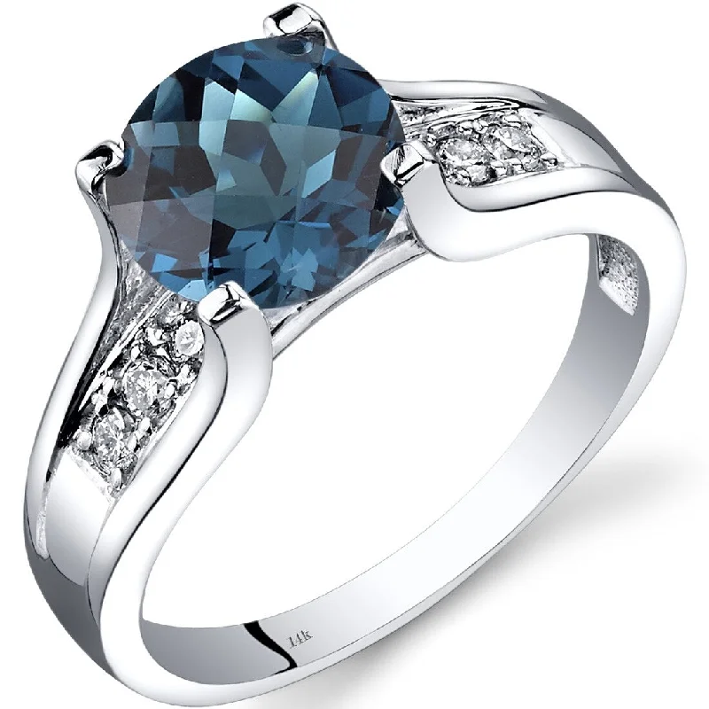 Gemstone rings perfect for casual finger accessorizing -14k White Gold 2.25ct London Blue Topaz and Diamond Ring