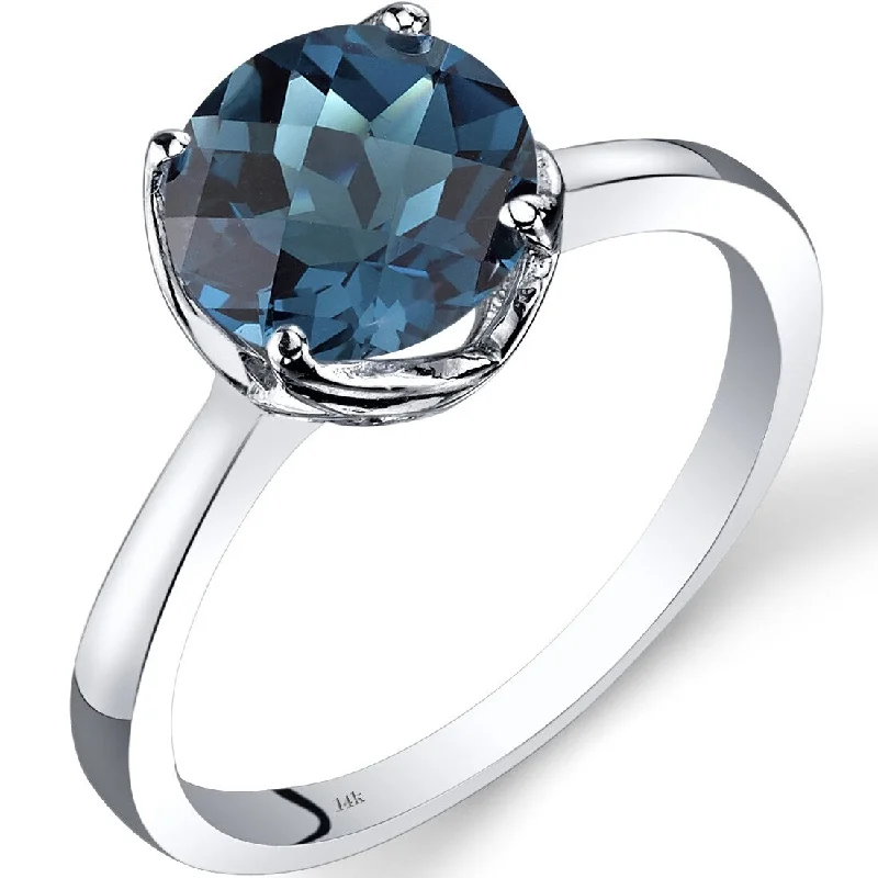 Mixed gemstone rings with dual metal finger styles -14k White Gold 2.25ct London Blue Topaz Ring