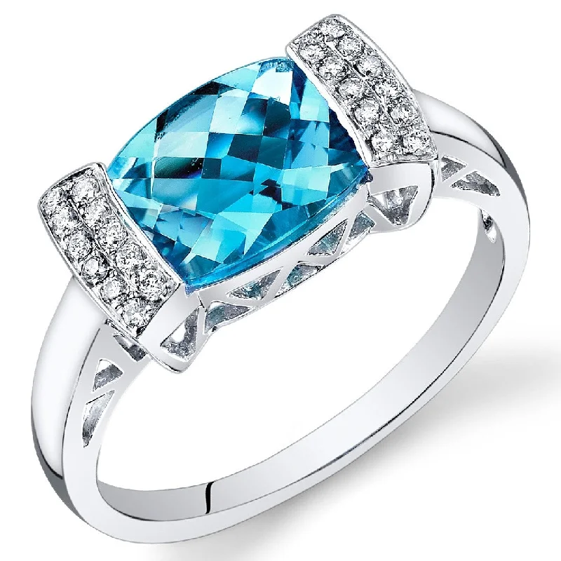 Gemstone rings featuring tourmaline for rich fall tones -14k White Gold 2.25ct Swiss Blue Topaz and Diamond Ring