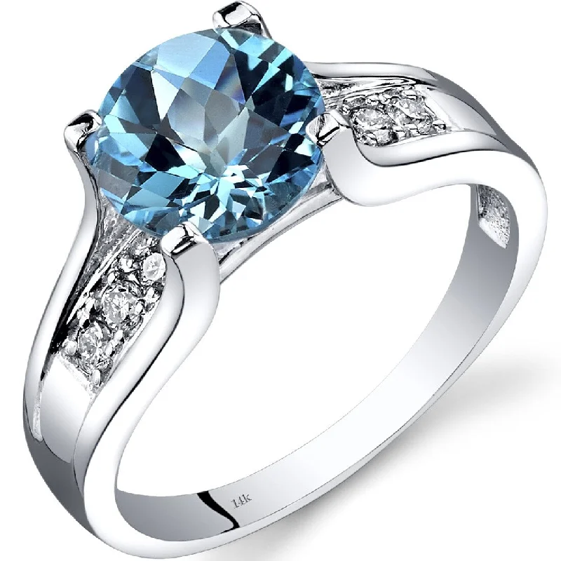 Gemstone rings featuring hematite for dark stone glow -14k White Gold 2.25ct Swiss Blue Topaz and Diamond Ring