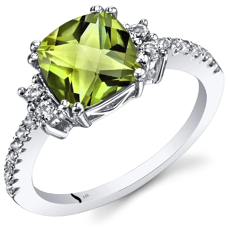 Bold gemstone rings with striking stone cut shapes -14k White Gold 2.53ct Peridot and White Topaz Ring