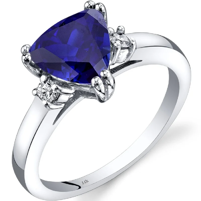 Gemstone rings great for celebrations with stones -14k White Gold 2.5ct Created Blue Sapphire and Diamond Ring