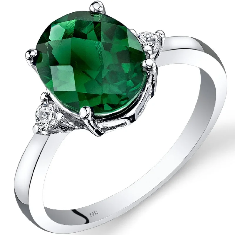 Gemstone rings featuring sunstone for warm stone radiance -14k White Gold 2.5ct Created Emerald and Diamond Ring