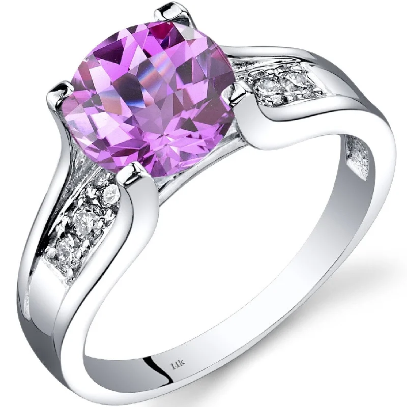 Gemstone rings featuring aquamarine for cool blue glow -14k White Gold 2.5ct Created Pink Sapphire and Diamond Ring