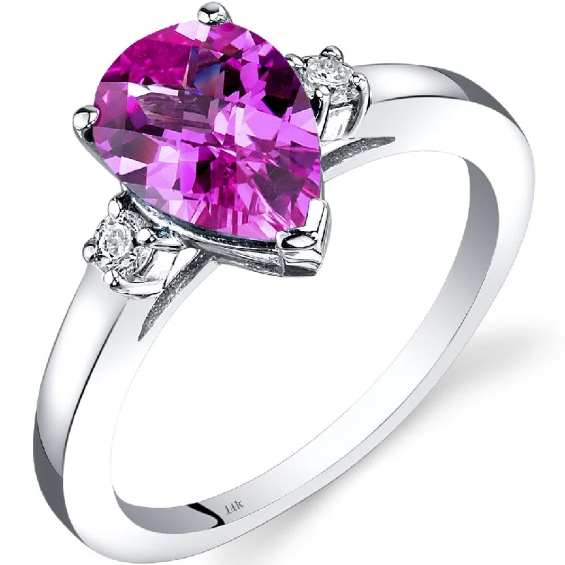 Gemstone rings featuring jade for green serene charm -14k White Gold 2.5ct Created Pink Sapphire and Diamond Ring