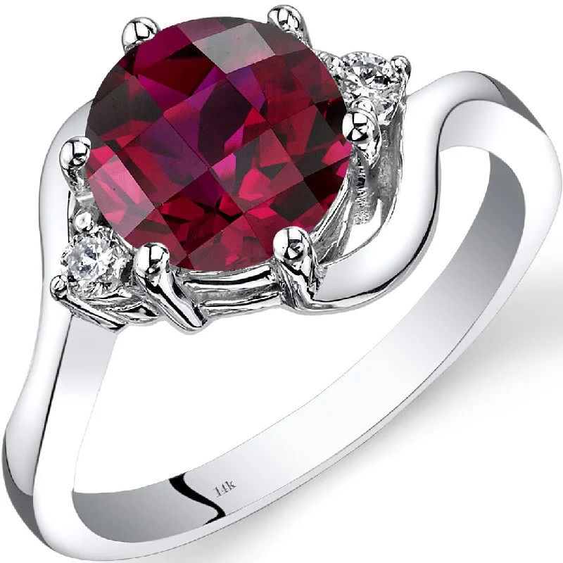 Gemstone rings with opal for iridescent finger shine -14k White Gold 2.5ct Created Ruby and Diamond Ring