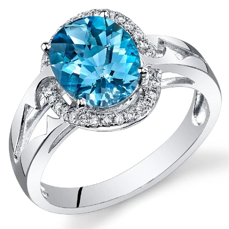 Quartz gemstone rings with clear stone finger elegance -14k White Gold 2.5ct Swiss Blue Topaz and Diamond Ring