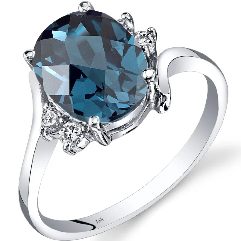 Gemstone rings featuring moonstone for ethereal stone glow -14k White Gold 2.75ct London Blue Topaz and Diamond Ring