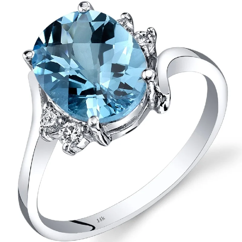 Gemstone rings featuring hematite for dark stone glow -14k White Gold 2.75ct Swiss Blue Topaz and Diamond Ring