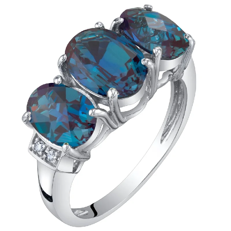 Gemstone rings featuring kyanite for rare blue shine -14k White Gold 2.77ct Created Alexandrite and Diamond Ring