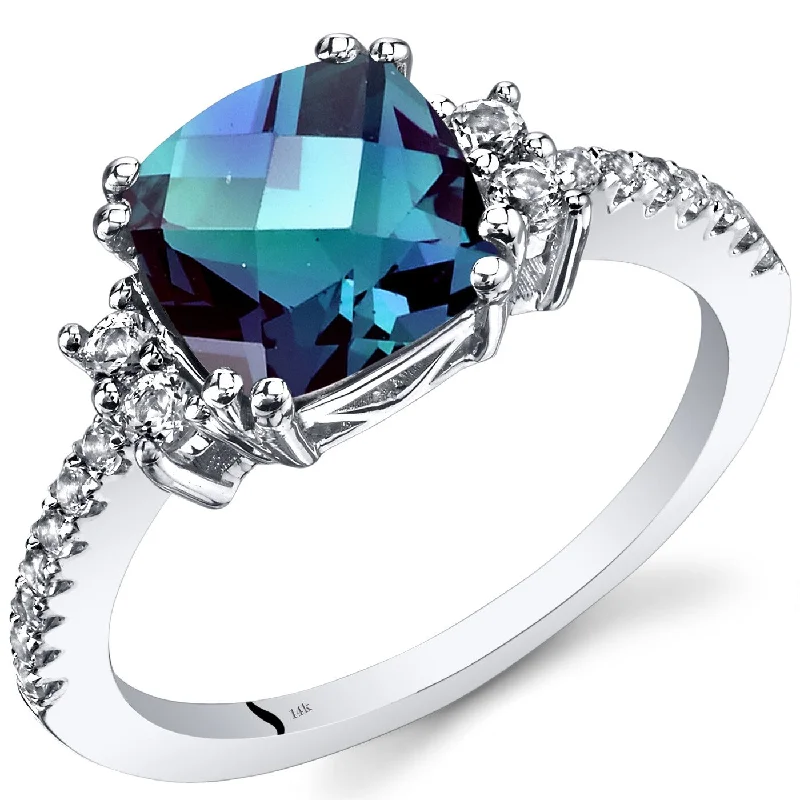 Gemstone rings featuring floral stones for gentle flair -14k White Gold 2.78ct Created Alexandrite and White Topaz Ring