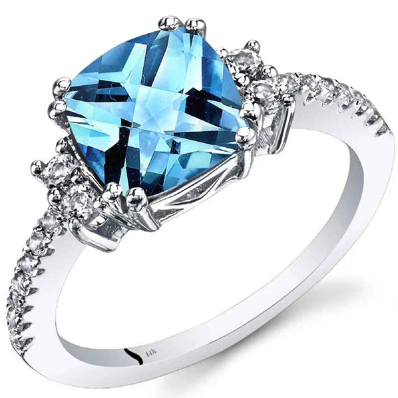 Gemstone rings with white gold for sleek shine -14k White Gold 2.78ct Swiss Blue Topaz and White Topaz Ring