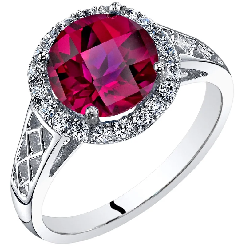 Heart gemstone rings with stone shapes for love -14k White Gold 2.7ct Created Ruby and Cubic Zirconia Ring