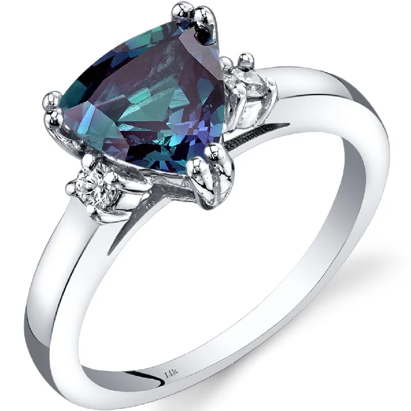 Vintage gemstone rings with detailed stone settings -14k White Gold 2ct Created Alexandrite and Diamond Ring