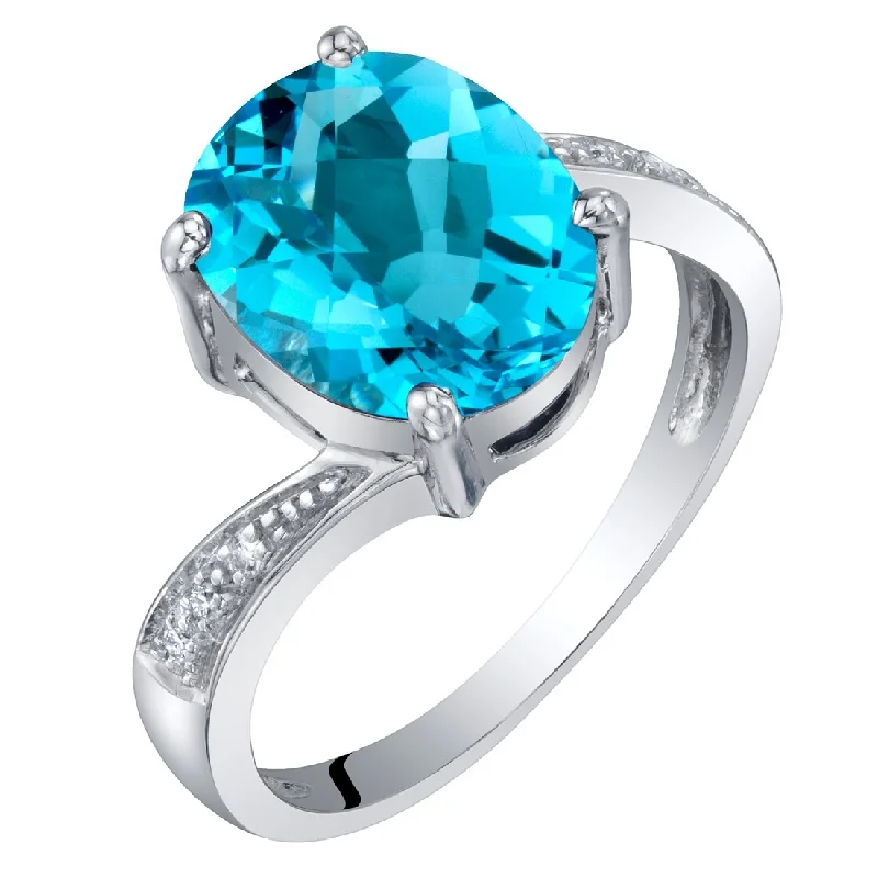 Wrapped gemstone rings with wire for boho charm -14k White Gold 3.03ct Swiss Blue Topaz and Diamond Ring