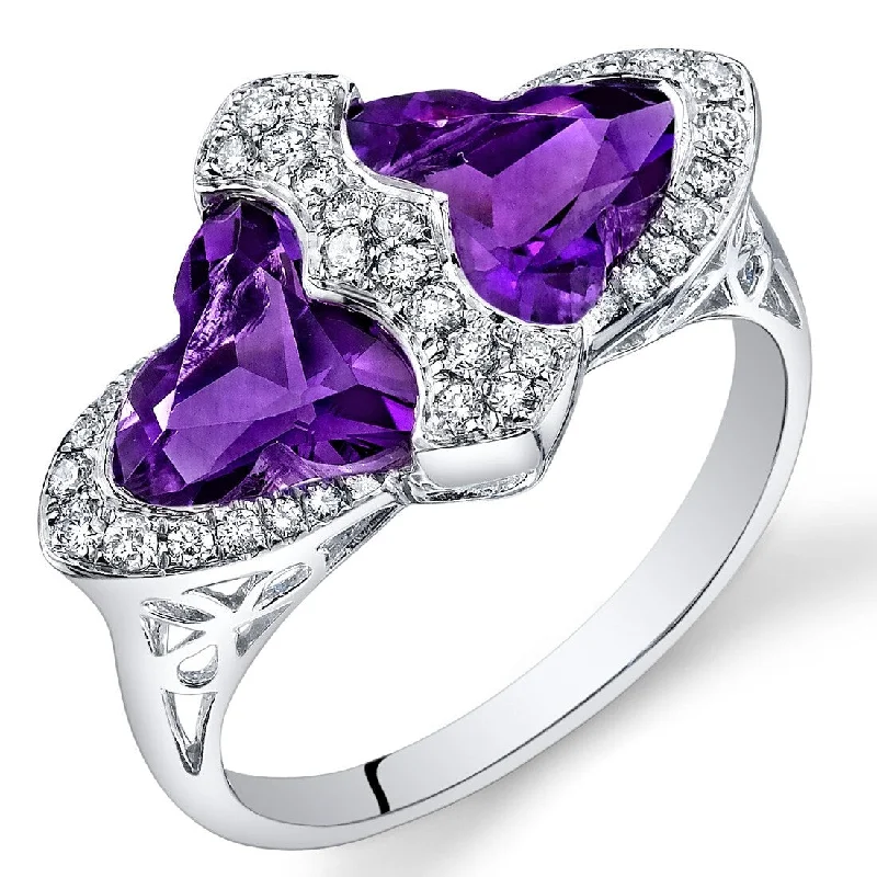 Gemstone rings featuring garnet for deep red allure -14k White Gold 3.15ct Amethyst and Diamond Ring