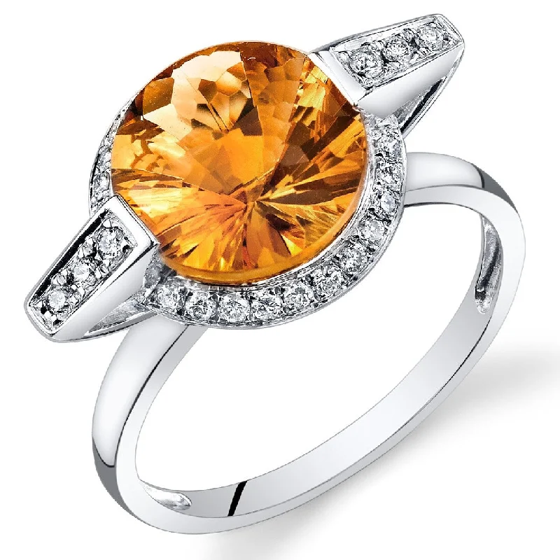 Gemstone rings featuring citrine for golden stone warmth -14k White Gold 3.1ct Citrine and Diamond Ring