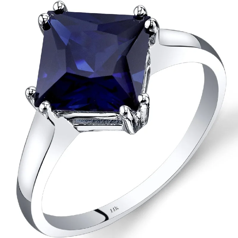 Geometric gemstone rings with sharp stone patterns -14k White Gold 3.25ct Created Blue Sapphire Ring