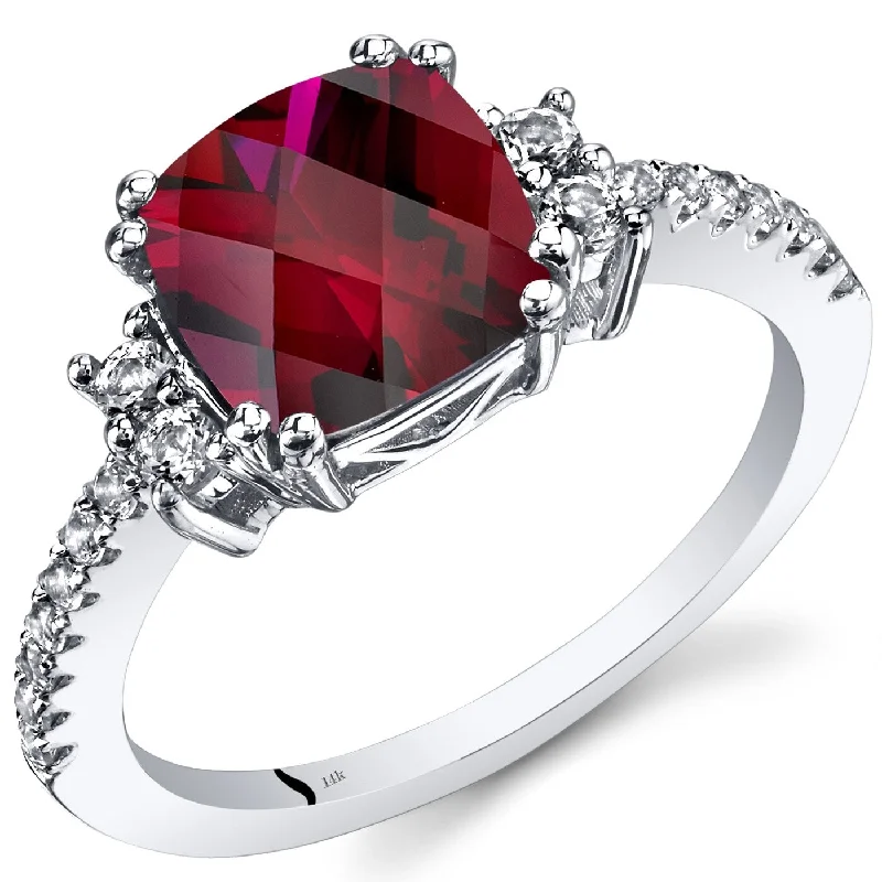 Gemstone rings featuring tourmaline for rich fall tones -14k White Gold 3.28ct Created Ruby and White Topaz Ring