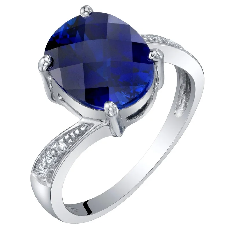 Gothic gemstone rings with dark stone finger vibes -14k White Gold 3.53ct Created Blue Sapphire and Diamond Ring