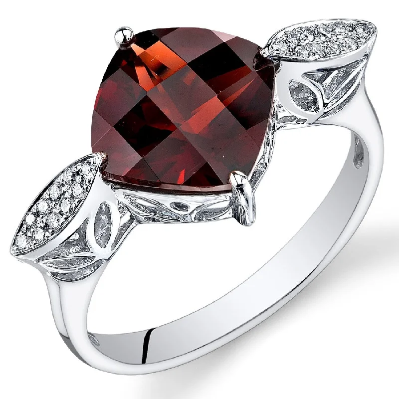 Gemstone rings featuring sunstone for fiery stone glow -14k White Gold 3.5ct Garnet and Diamond Ring