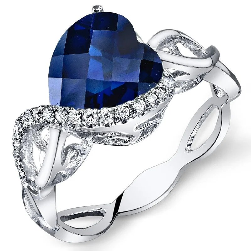 Gemstone rings featuring ruby for fiery red charm -14k White Gold 3.6ct Created Blue Sapphire and Diamond Ring