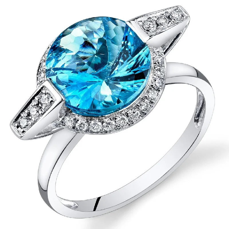 Gemstone rings with moonstone for mystical finger beauty -14k White Gold 3.75ct Swiss Blue Topaz and Diamond Ring