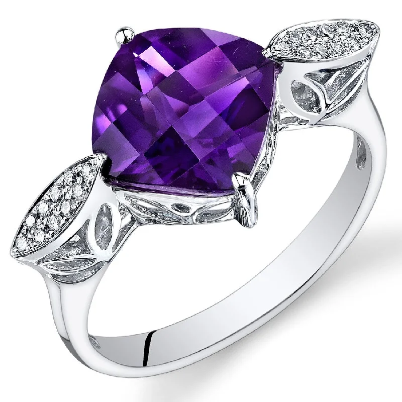 Gemstone rings with white gold for sleek shine -14k White Gold 3ct Amethyst and Diamond Ring