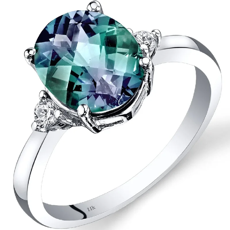 Gemstone rings featuring agate for banded stone charm -14k White Gold 3ct Created Alexandrite and Diamond Ring