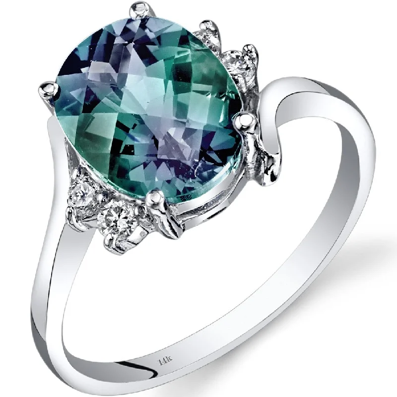 Chunky gemstone rings for striking finger statements -14k White Gold 3ct Created Alexandrite and Diamond Ring