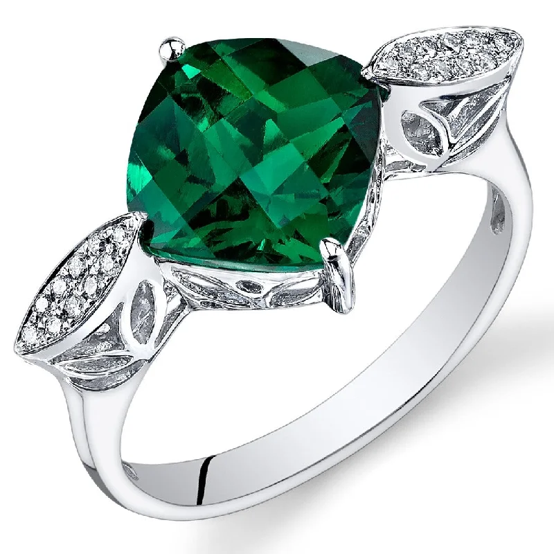 Affordable gemstone rings under fifteen dollars for gifts -14k White Gold 3ct Created Emerald and Diamond Ring