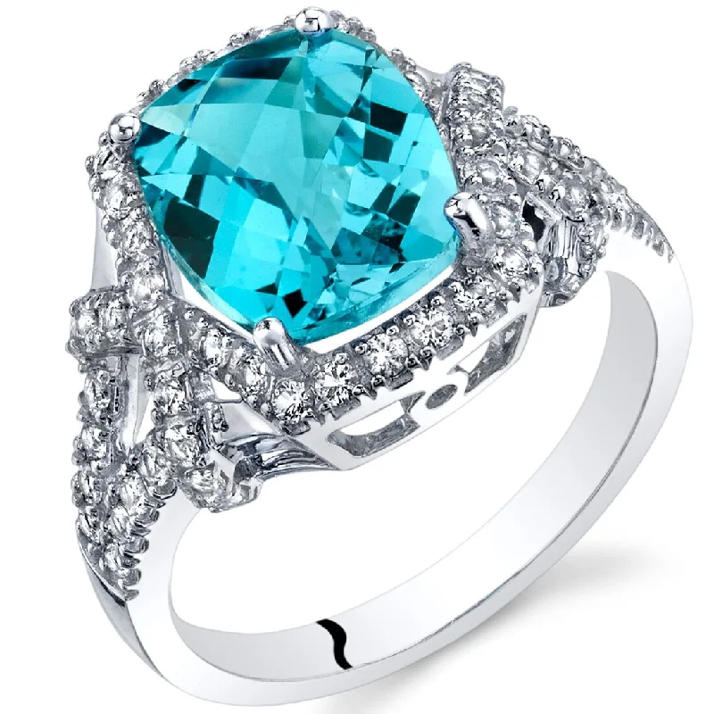 Gemstone rings perfect for casual finger accessorizing -14k White Gold 4.06ct Swiss Blue Topaz and White Topaz Ring