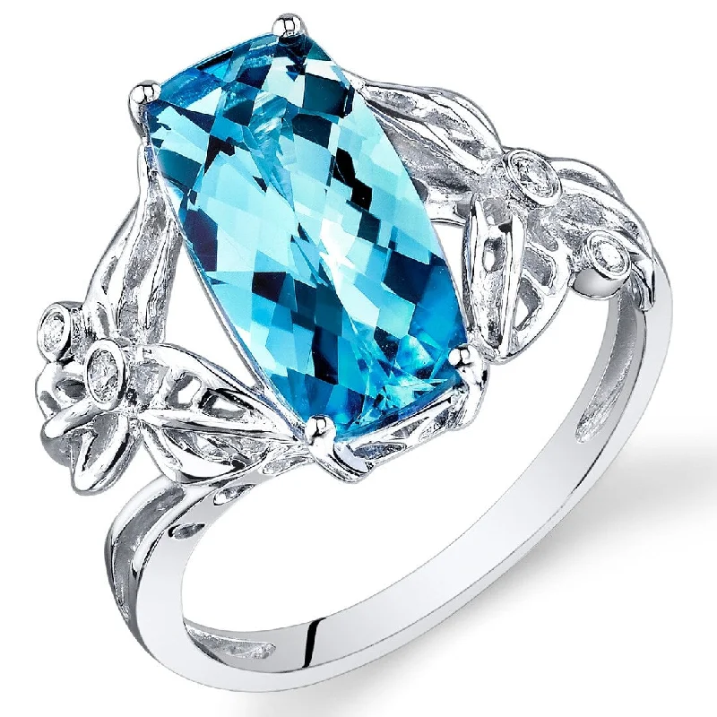 Colorful gemstone rings with mixed stone vibrancy -14k White Gold 4.15ct Swiss Blue Topaz and Diamond Ring