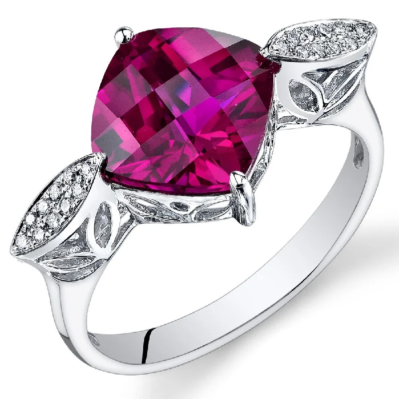 Sharp gemstone rings with modern stone cut elegance -14k White Gold 4.25ct Created Ruby and Diamond Ring