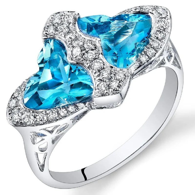 Gemstone rings featuring sunstone for warm stone radiance -14k White Gold 4.2ct Swiss Blue Topaz and Diamond Ring