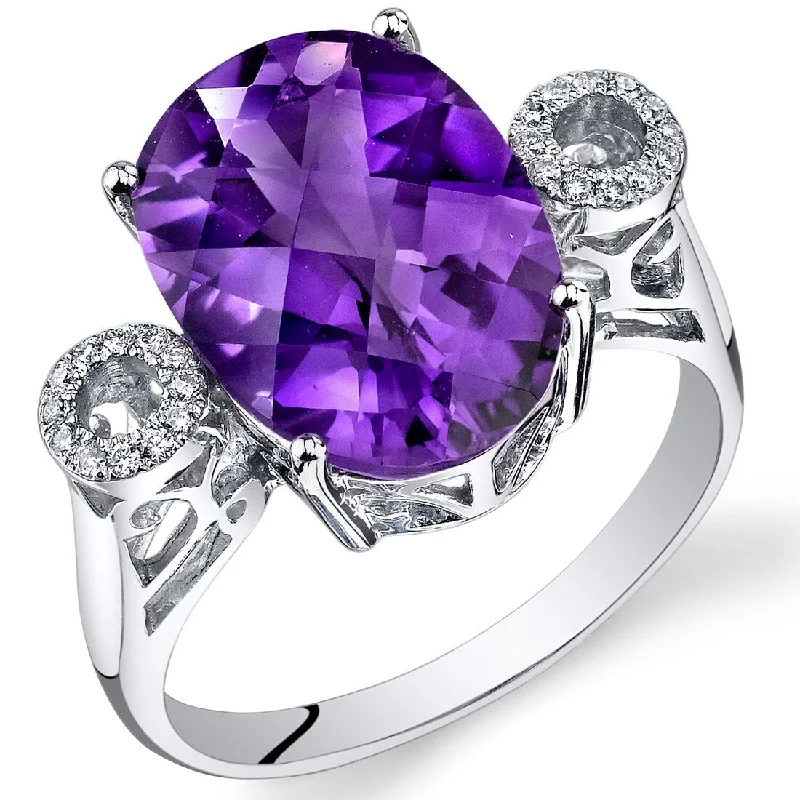 Curved gemstone rings perfect for band matching -14k White Gold 4.7ct Amethyst and Diamond Ring