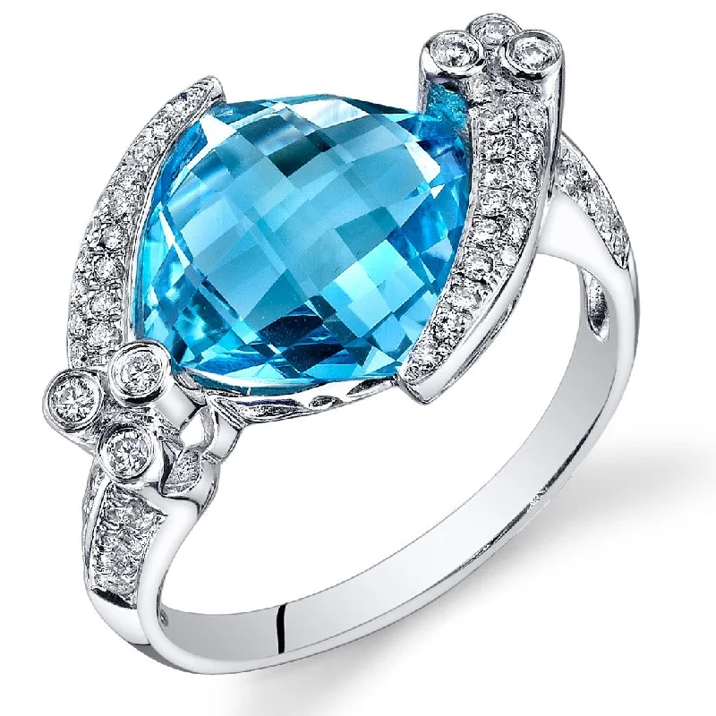 Delicate gemstone rings ideal for subtle finger accents -14k White Gold 5.15ct Swiss Blue Topaz and Diamond Ring